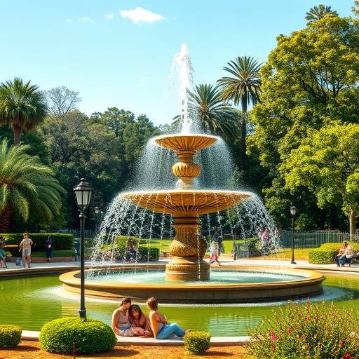 A vibrant image of Forsyth Park's iconic fountain surrounded by lush greenery and people enjoying the park.